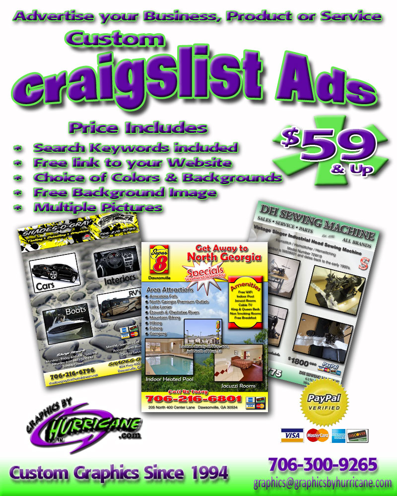 Craigslist Ad’s with Custom Graphics Graphics by Hurricane